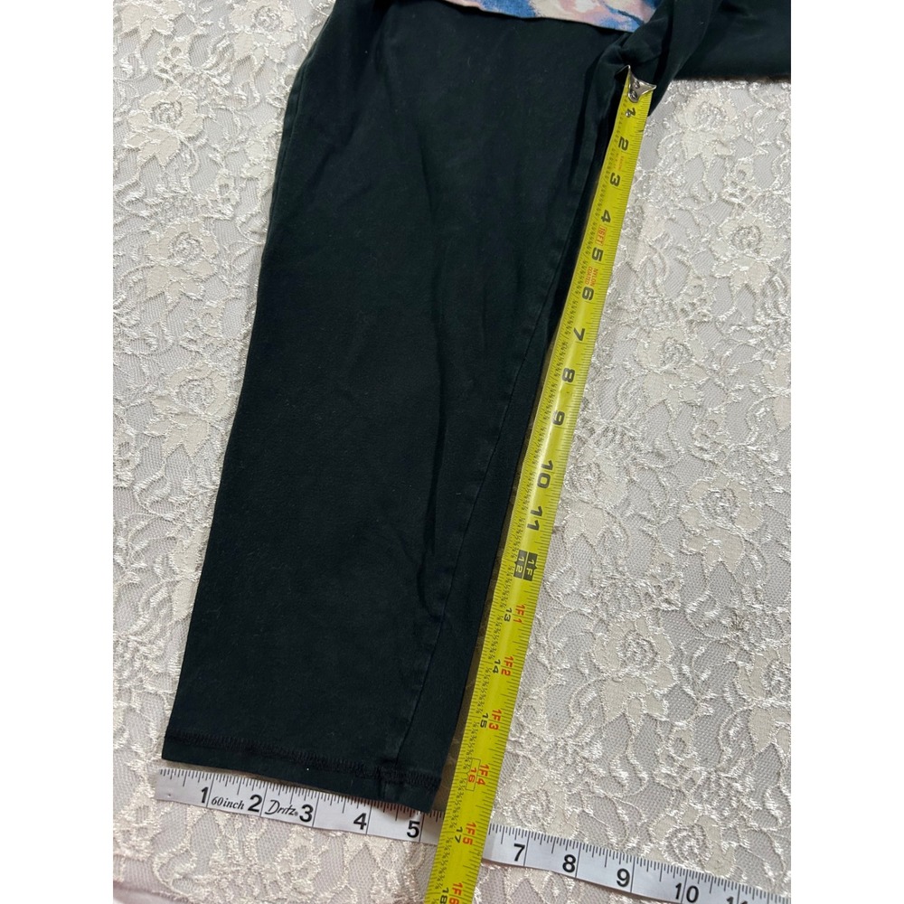 Y2K Black Tie Dye Foldover Waist Capri Crop Leggings M 2000s Gym Lounge 2010s - Picture 5 of 6